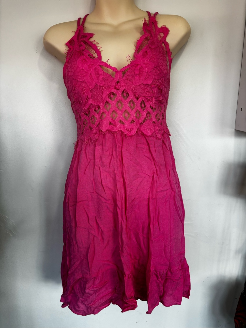 Women’s Hot Pink Lace-Trim Slip Dress